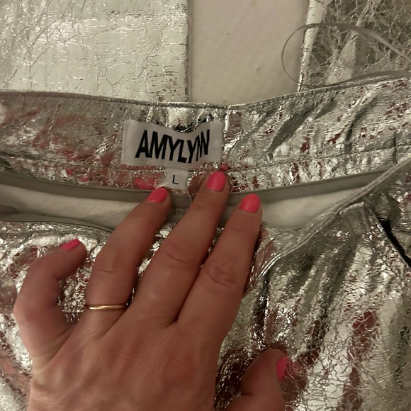 Lupe High Waist Faux Leather Metallic Textured Pants - Picture 6 of 8